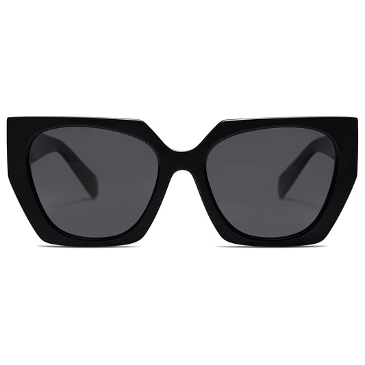 SOJOS Trendy Large Oversized Polarized Sunglasses Womens Big Square Cateye Sunnies, Lentes de sol para mujer SJ2205, All Black