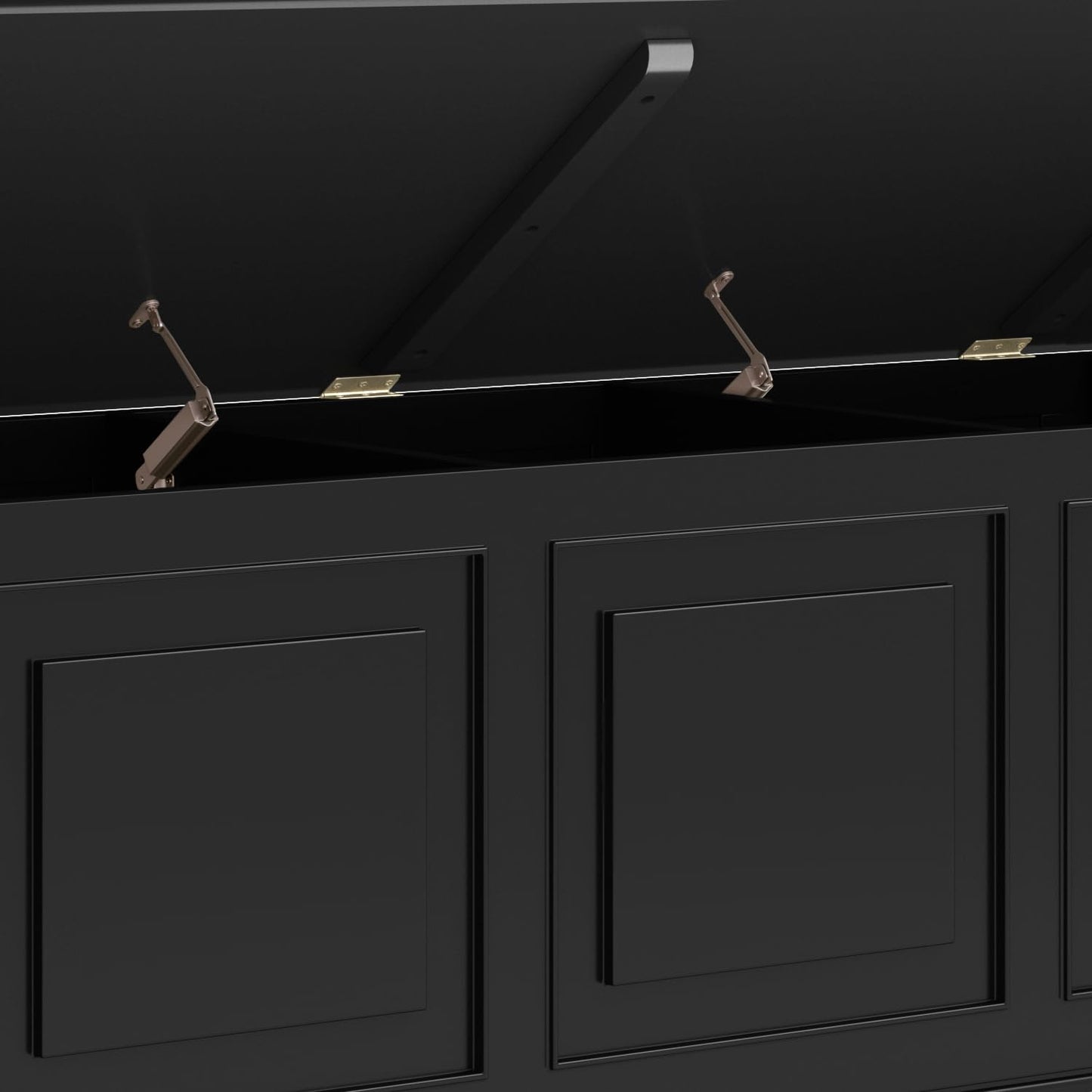SIMPLIHOME Connaught Storage Bench - 51 inch Wide Solid Wood Trunk Bench in Black, Traditional Bench for Entryway with Lift-Up Lid and 3 Hidden Compartments