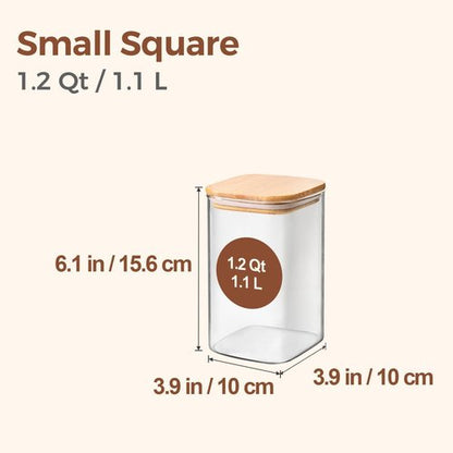 ComSaf Glass Storage Containers - 1.2 QT Square Jars with Lids for Pantry Organization - Set of 2