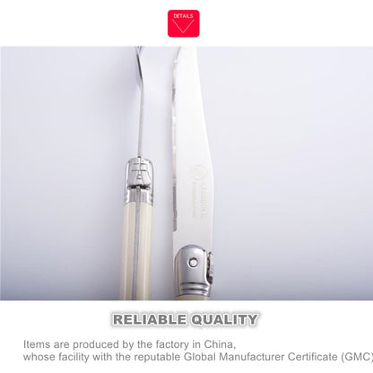 KeepingcooX® Laguiol-style Steak Knife, Ivory Handle, Serrated Blade, Stainless Steel Dinnerware/Tableware/Flatware/Cutlery Set of 6, Gift Box, Reputable Global Manufacturer with Certificate