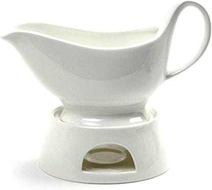 Norpro Porcelain Gravy Sauce Boat with Stand and Candle