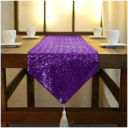 12inx108in ShinyBeauty Sequin Table Runner with Tassel Purple, Dining Table Runner Sequin Hotel Coffee Table Runners