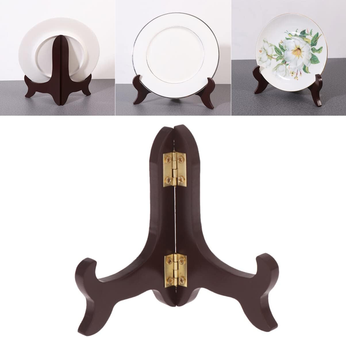 NOLITOY Vintage Wooden Plate Display Stand, 4 Inch Tabletop Holder for Pictures, Frames, and Plates