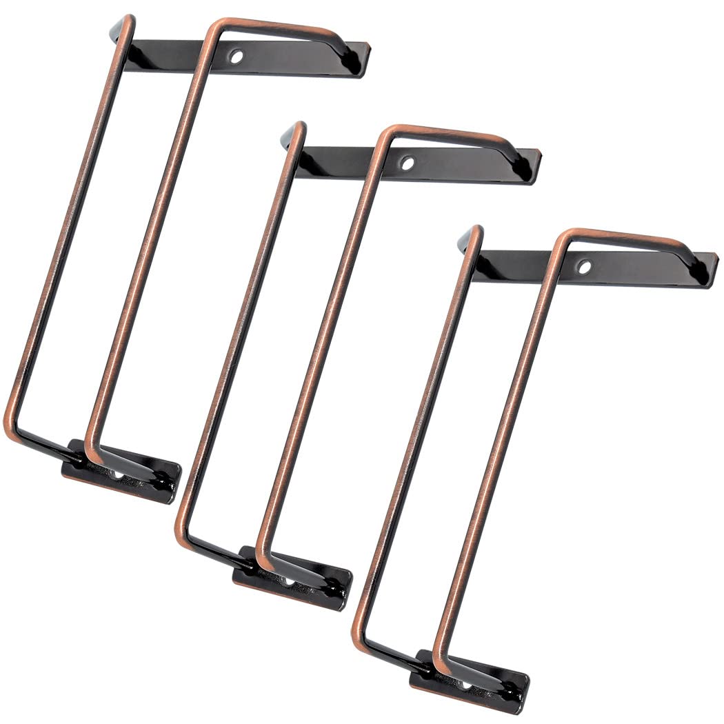 zoohot 7-Inch Red Copper Wine Glass Rack - Under Cabinet Stemware Wine Glass Holder for Bar Kitchen (1 Rows, 3 Pack)