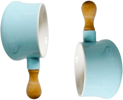 Cabilock Non-Stick Ceramic Mini Saucepan, Wooden Handle, 380ML Butter Warmer Frying Pan for Soup