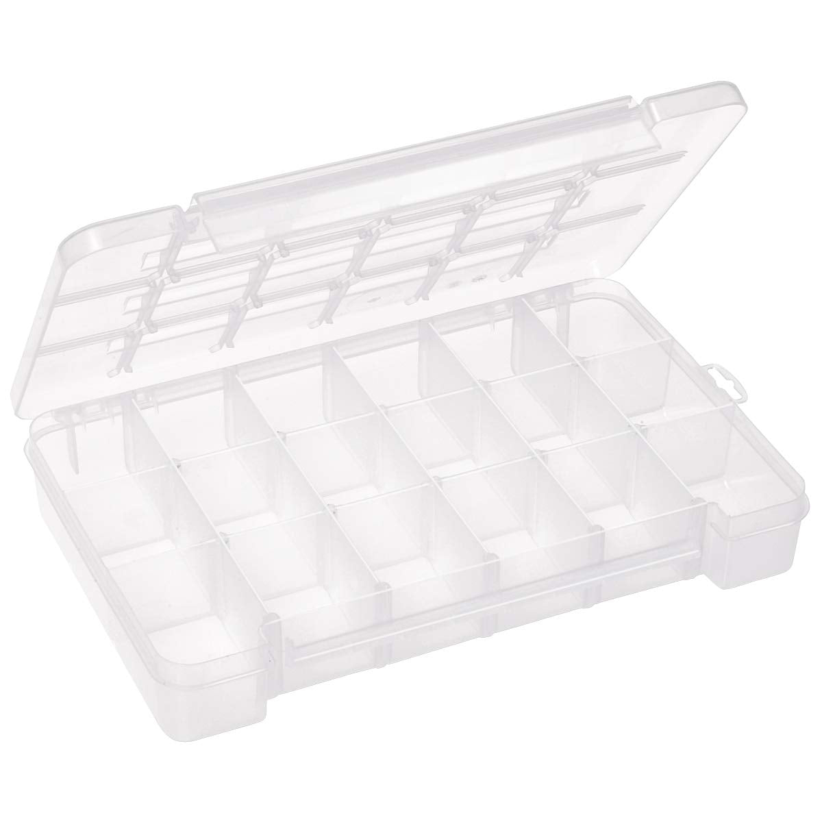 Akro-Mils 05905 Plastic Portable Parts Storage Case for Hardware and Crafts with Hinged Lid and 5 Adjustable Dividers, (14-3/8-Inch x 9-1/2-Inch x 2-1/2-Inch), Large, Clear