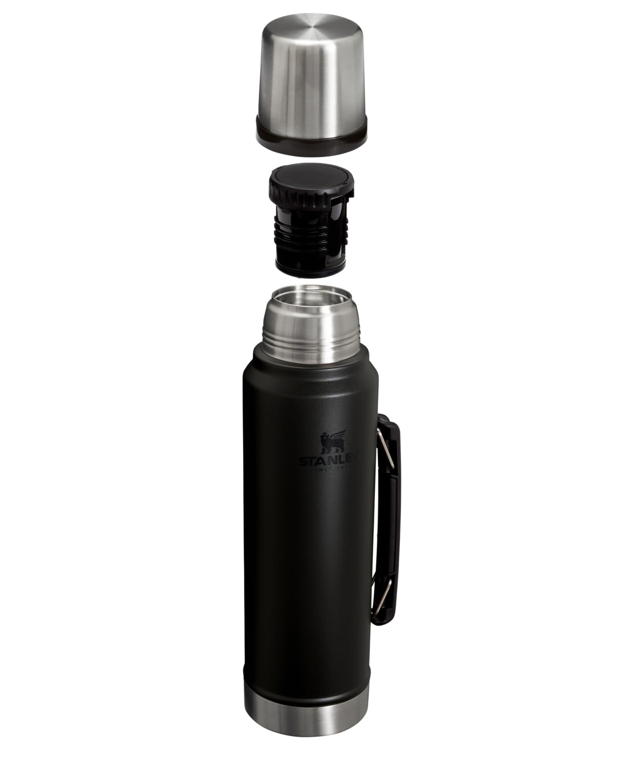 Stanley Classic Legendary Vacuum Bottle 20 oz | Wide Mouth with Leakproof Cup Lid | Keep Drinks Hot or Cold | Packable for Travel | Insulated Stainless Steel Thermal Bottle | BPA-Free | Black 2.0