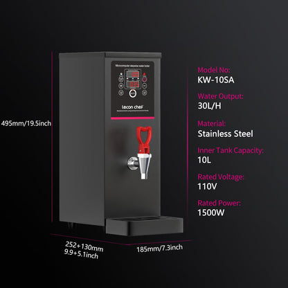 Lecon Chef Water Boiler Eletric Commercial Hot Water Dispenser Countertop 10L Black Automatic 1500W Fast Heating for Restaurant, Home, Office (Without Filter)