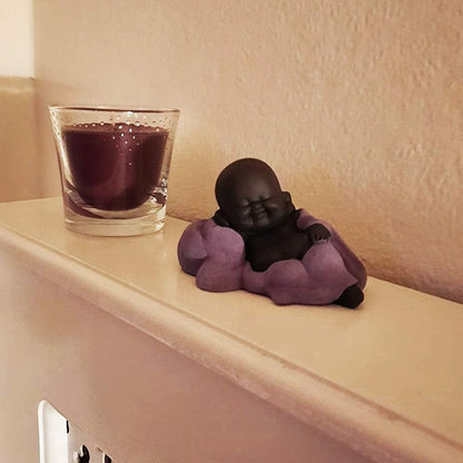 Kingzhuo Tiny Cute Buddha Statue Monk Figurine, 2.4'' High, Classic Delicate Ceramic Arts and Crafts Gift (Purple)