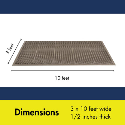 NoTrax Sanitop® 3' x 10' Lightweight Restaurant Rubber Floor Mat with Drainage Holes and Beveled Edges, Anti-Slip Mats, Black, 562S0310BL