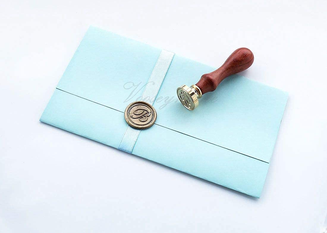 Wax Seal Stamper, VOOSEYHOME Initial Handwritten Letter Alphabet B Stamp with Rosewood Handle, Decorating on Invitations Mail Envelopes Cards Books for Birthday Themed Party Wedding Signature