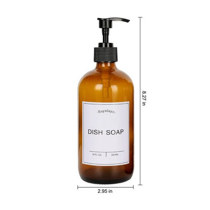 Baynlayn Amber Glass soap Dispenser with Anti-Rust Pump. Refillable Kitchen and Bathroom soap Dispenser for Dish soap, Hand sanitiser, Shampoo, Conditioner, Lotion, Shower Gel Conditioner 16 oz 2pack