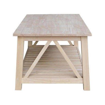 IC INTERNATIONAL CONCEPTS Surrey Solid Wood Coffee Table with Shelf - Unfinished