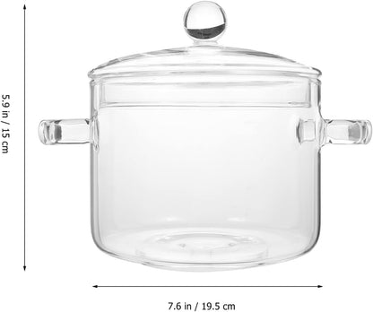 Cooking Pot Glass Simmer Pots, 45Oz/1.35L Borosilicate Glass Handmade Saucepan Set, Safe for Pasta, Noodle, Soup, Milk,