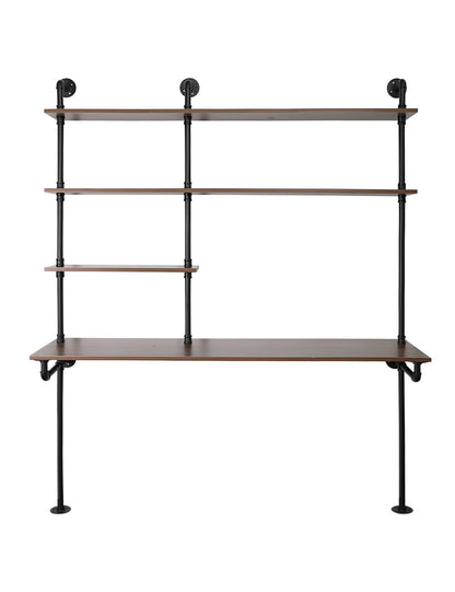 OLDRAINBOW Industrial Pipe Computer Desk with Shelves,Wall Mounted Laptop Desks for Small Spaces,59 inch Bookshelf Narrow Writing Desk with Floating Shelves