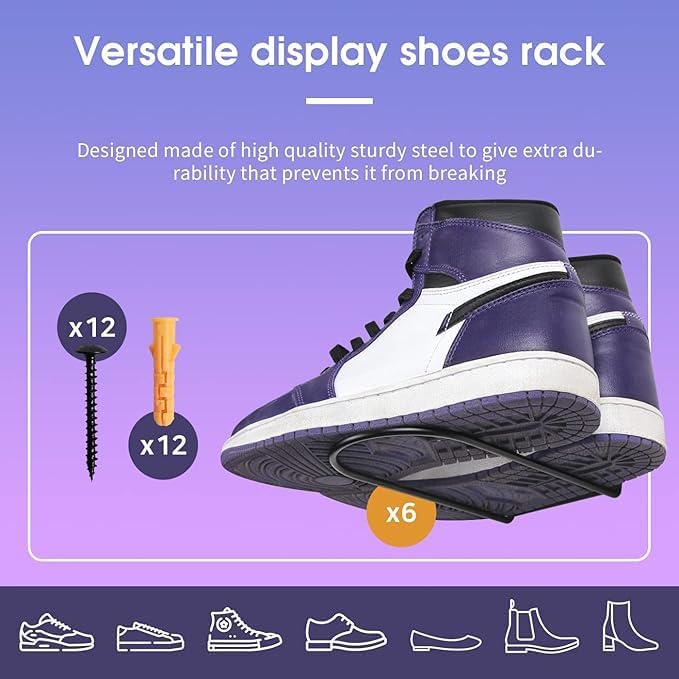 Set 6 -MK1068A J JACKCUBE DESIGN Black Metal Floating Shoe Display Shelves for Wall Mount, of Sneaker Showcase