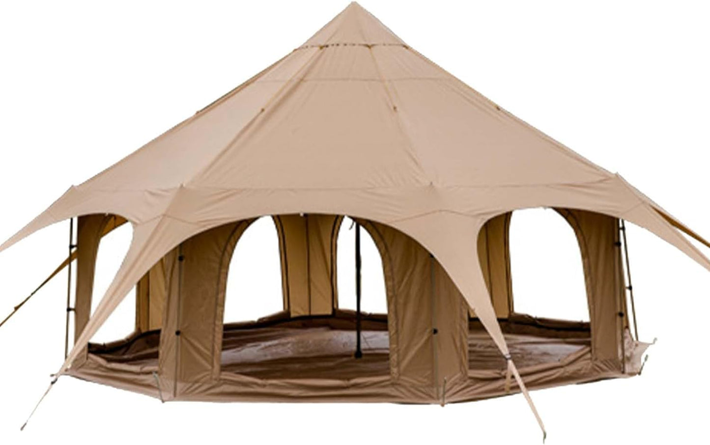 Thcbme 5M Cotton Canvas Bell Tent - Yurts with Stove Jack, Windproof, Breathable Shade, Family Camping Travel, Group Activities, 4 Season Polyester (6-10People), Khaki, 16.4ft (MXT16.4ft-KQ)