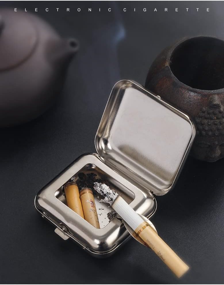 Stainless Steel Mini Pocket Ashtray, Portable Cigarettes Ash Tray with Lid, Compact Car Supplies for Office, Home
