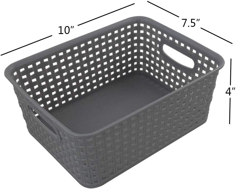 Grey Plastic Storage Basket, 10.03" x 7.67" x 4.05", Set of 6 Packs