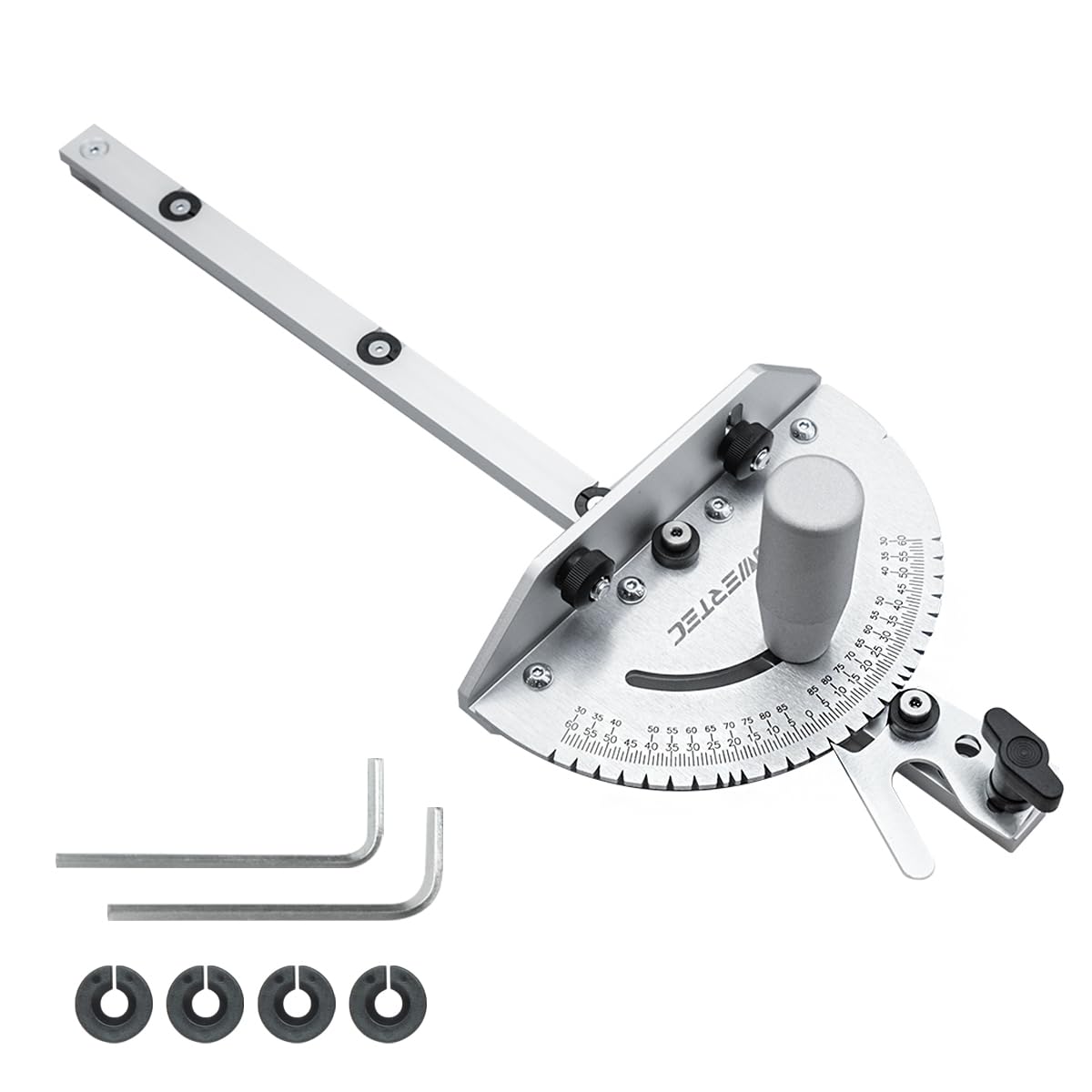 POWERTEC Universal Table Saw Miter Gauge and Aluminum Miter Bar, 27 Angle Stops Miter Gauge, Works w/Table Saws, Band Saw, Router Table (71142)