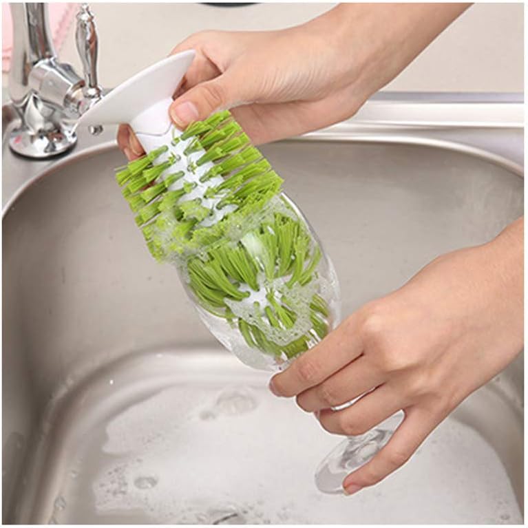 2PCS Glass Cleaning Brush with Suction Cup, Stable Kitchen Bottle and Wine Cup Cleaner, Gray