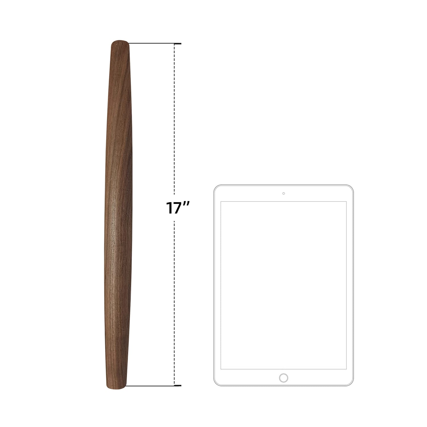 French Rolling Pin (17 Inches) –WoodenRoll Pin for Fondant, Pie Crust, Cookie, Pastry, Dough –Tapered Design & Smooth Construction - Essential Kitchen Utensil,Walnut Wood