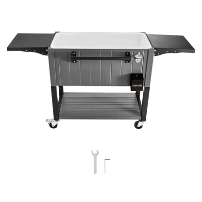 VEVOR 80QT Rolling Ice Chest, Holds up to 50 Bottles / 110 Cans, Portable Patio Party Bar Drink Cooler Cart with Bottom Shelf & Foldable Side Shelves, Beverage Pool with Swivel Wheels & Bottle Opener
