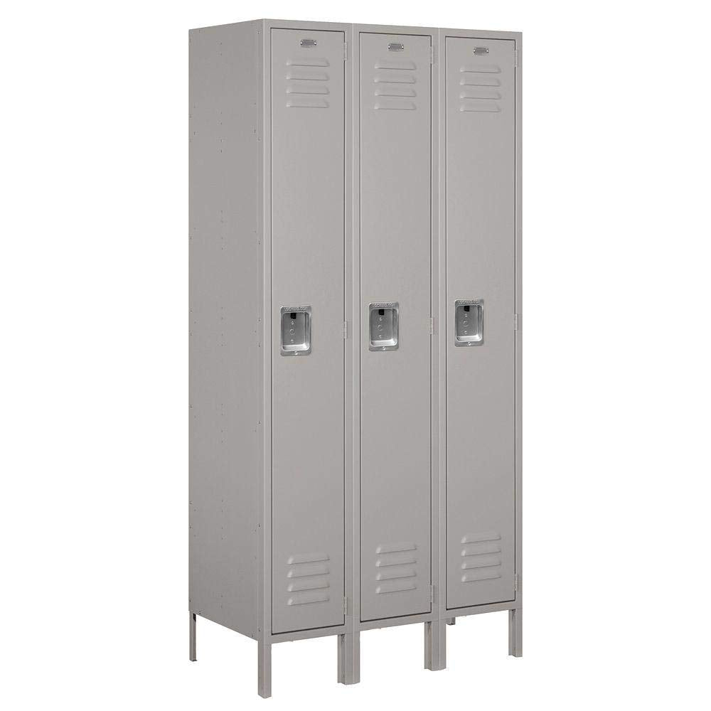 Salsbury Industries 61368GY-U Standard Metal Locker Single Tier 3 Wide 6 Feet High 18-Inch Deep Gray Unassembled Gray