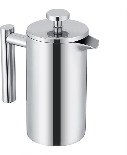 Acouto 350ml Double Wall Stainless Steel Coffee Maker, French Press Tea Pot with Filter