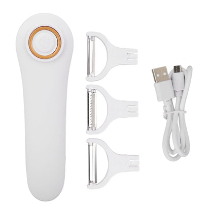 Electric Potato Peeler, Handheld Vegetable Peeler Set with 3 Interchangeable Blade Heads USB Rechargeable Veggie Fruit Peeler for Pears, Carrots, Cucumber