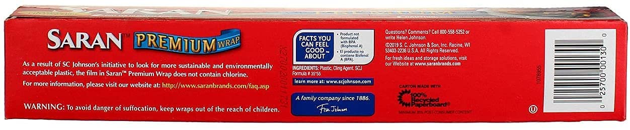 Saran Premium Plastic Wrap, 100 Sq Ft (Pack of 3)