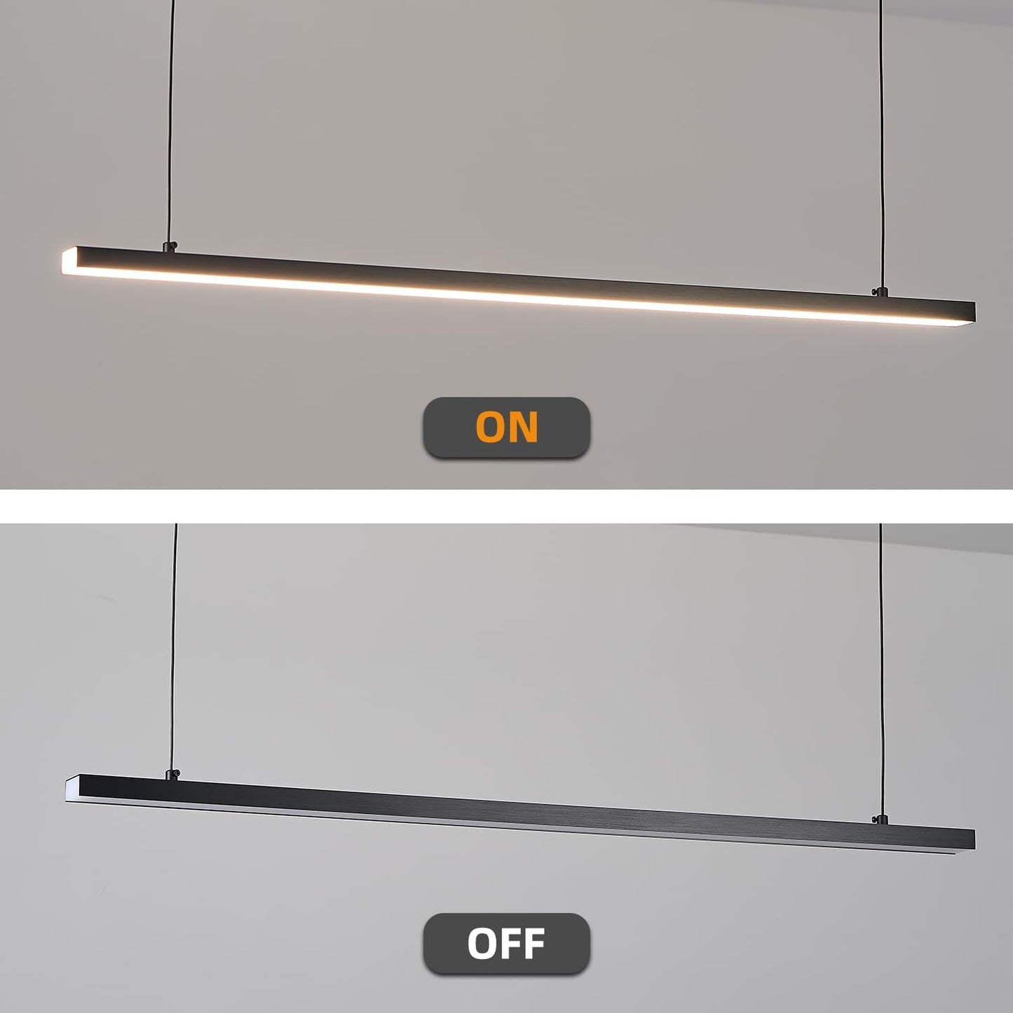 Black long chandelier, dining room light, Nordic modern minimalist style, office, long bar counter, kitchen light, color temperature adjustable from 3000K to 6000K, LED chandelier, 70.87 inches