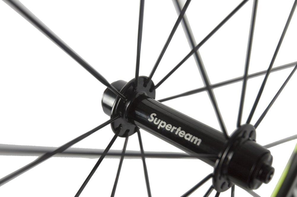Superteam Carbon Fiber Road Bike Wheels 700C Clincher Wheelset 50mm Matte 23 Width (Fluorescent Yellow)