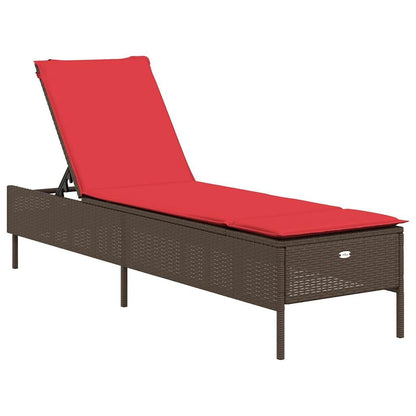 Yisssmeng 3-Piece Patio Sun Lounger Set with Red Cushions, Brown Poly Rattan Outdoor Chaise Lounge Chairs for Garden, Poolside and Terrace, Adjustable Backrest, 2 Pack, Steel Frame