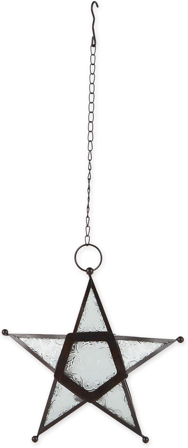 Zings & Thingz Beautiful Hanging Star Candle Lantern, 9.5" Tall, Clear Glass