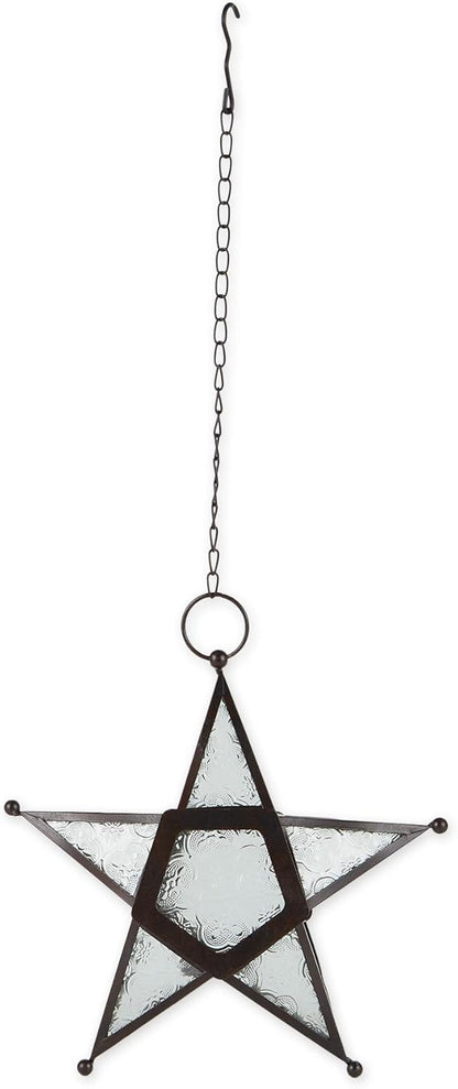 Zings & Thingz Beautiful Hanging Star Candle Lantern, 9.5" Tall, Clear Glass