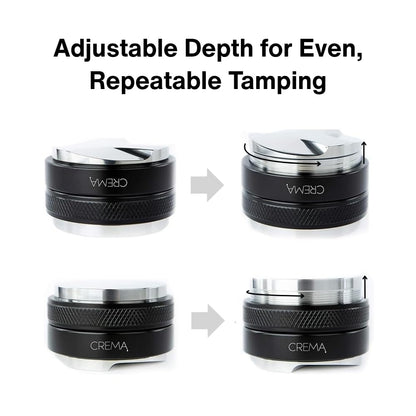 CREMA Coffee Products 51mm Hand Tamper & Coffee Distributor for Delonghi | Compatible w/any 51mm | Double-Sided, Adjustable Depth Tool | Durable 304 Stainless Steel | Black
