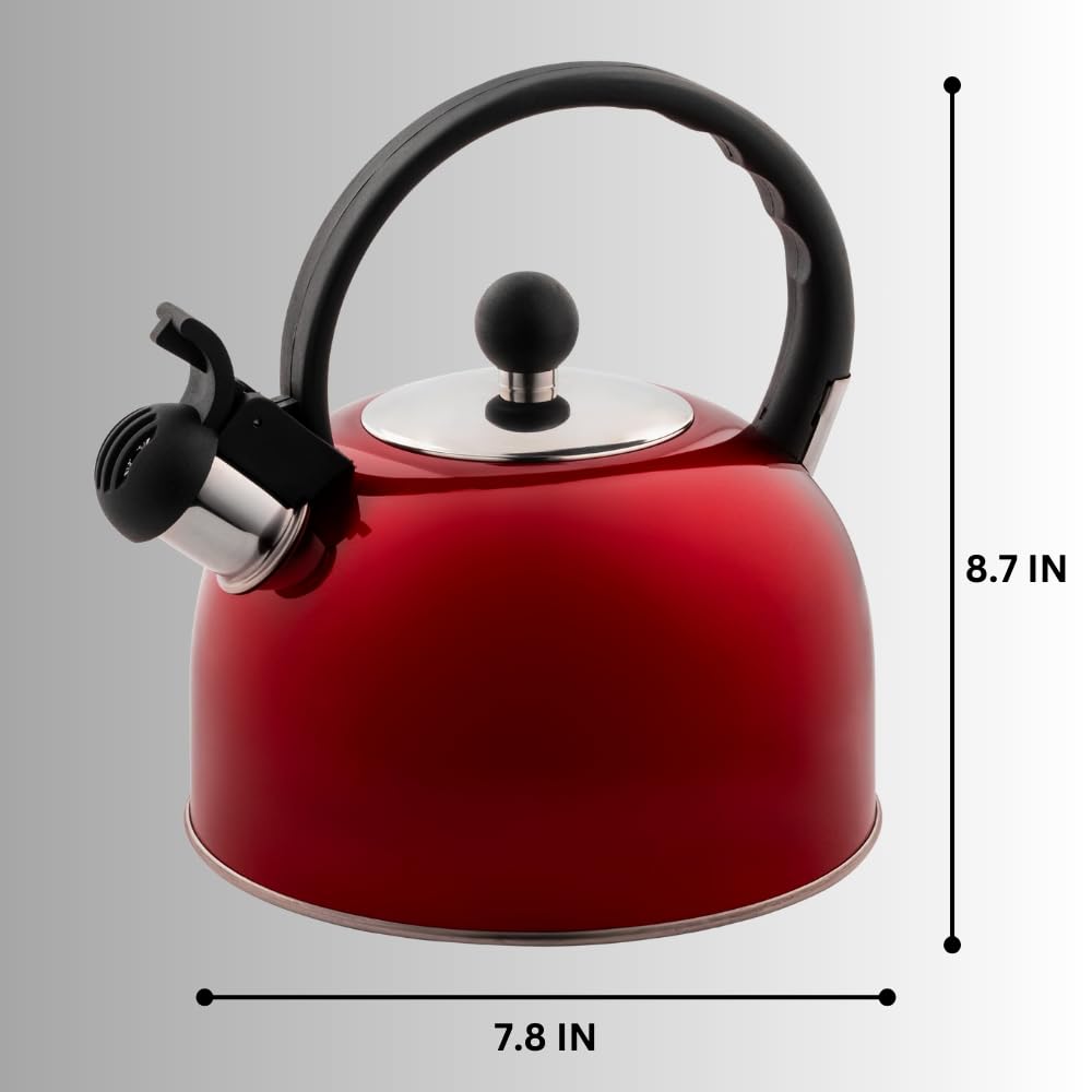 Venoly 2.5 Liter Whistling Tea Kettle - Modern Stainless Steel Whistling Tea Pot for Stovetop Hot Water Boiler with Cool Grip Ergonomic Handle (Wine Red, 2.5 Liter)