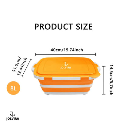 JOLVIRA Collapsible BBQ Prep Tub with Lid – 8L Multifunctional Food & Meat Prep Basin for Vegetables, Fruits, Washing, Storage and Outdoor Cooking