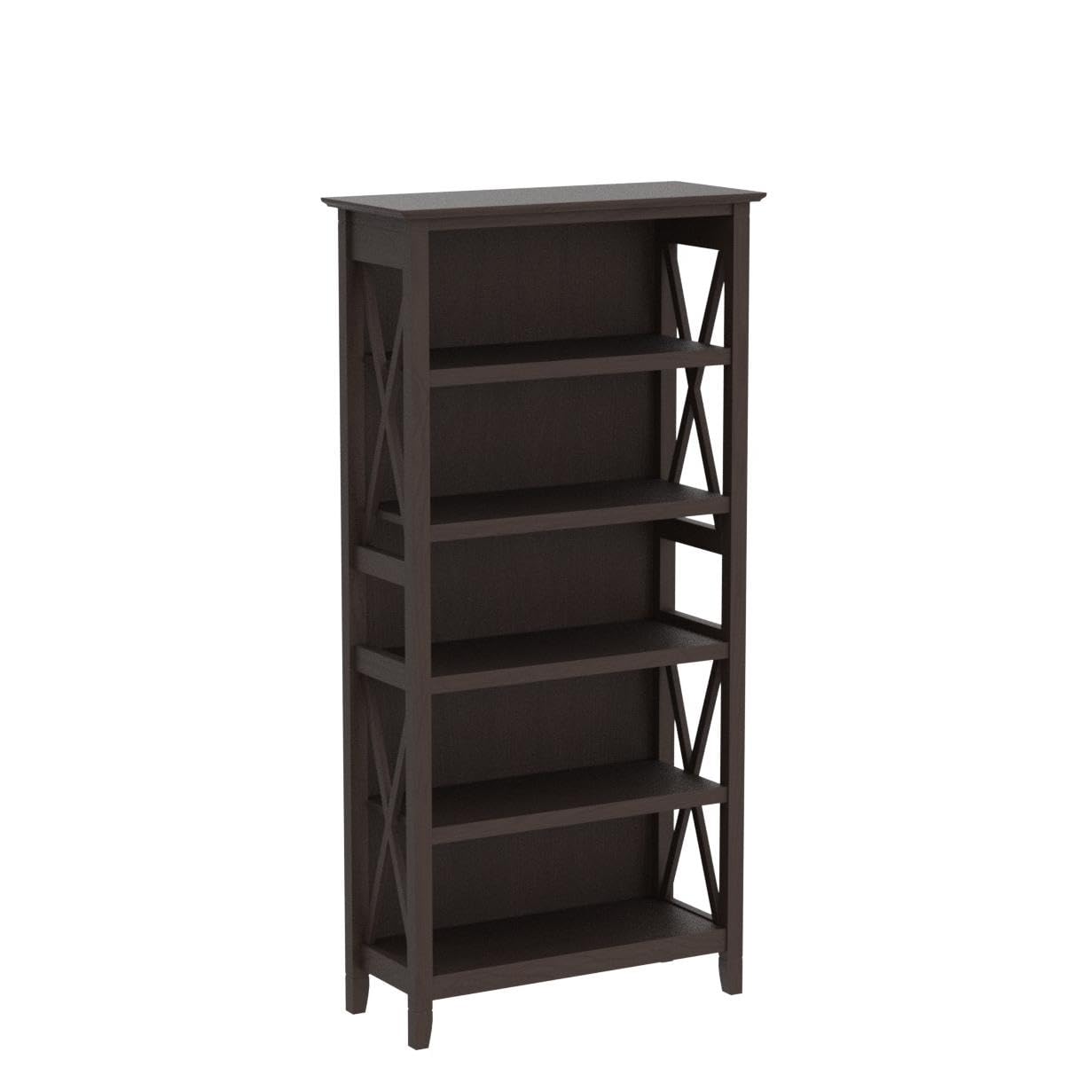 Bush Home Key West 5 Shelf Bookcase - Set of 2 | Tall Bookshelves in Bing Cherry | Sturdy Display Shelves for Library, Living Room, and Home Office