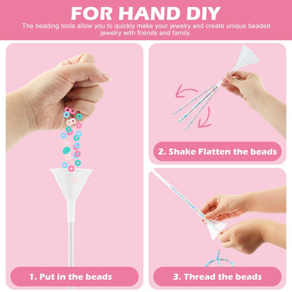 LVOERTUIG Beading Funnel, Clay Beads Bracelet Making Kit, 4 Pcs Beading Funnel Bead Bracelet Kit for Jewelry Making Clay Beads Bracelets Making with Beading Funnel, Beading Needles, Clip