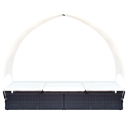 VGLQNRPT Double Sun Lounger with Adjustable Canopy, 2-Person Outdoor Patio Rattan Daybed with Cream Cushions, Weather-Resistant Garden Lounge Chair, Black