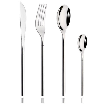 JASHII 304 Flatware Set Silver Silverware Set Mirror Polished 18/8 Stainless Steel Cutlery Set with Round Handle 24 Piece Wedding Housewarming Gift Service for 6