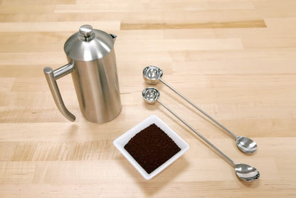 Frieling Double-Walled Stainless-Steel French Press Coffee Maker, Brushed, 44 Ounces Plus 18/10 Stainless Steel Coffee Scoop/Stirrer, 2 TBLS