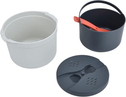 Microwave Rice Cooker 2L | Sturdy Food Grade PP Material Microwave Cookware Set with Lid and Spoon for Rice Pasta