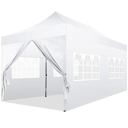 COBIZI 10x20 Pop Up Canopy with 6 Sidewall,Heavy Duty Canopy UPF 50+ All Season Wind Waterproof Commercial Outdoor Wedding Party Tents for Parties Canopy Gazebo with Roller Bag(10 x 20 ft White)