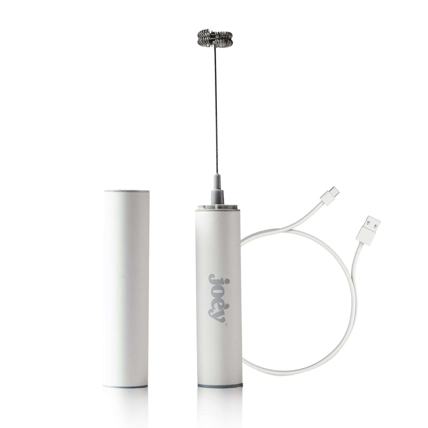 Joe'y Electric Milk Frother, USB Rechargeable Handheld Mixer, Dual Speed Stainless Steel Frother Wand with Double Whisk for Coffee, Lattes, Matcha, Includes Travel Case, Coffee Bar Accessories, White