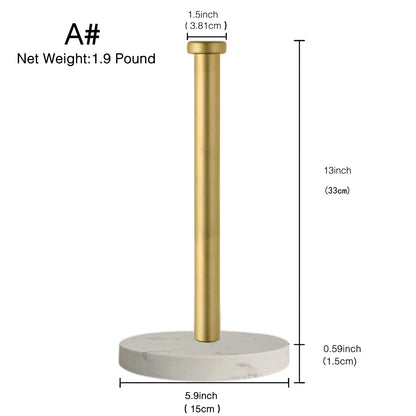 Paper Towel Holder Countertop, Standing Paper Towel Roll Holder for Kitchen Bathroom, with Weighted Marble Base for One-Handed Operation (Gold), Gold Paper Towel Holder, Marble