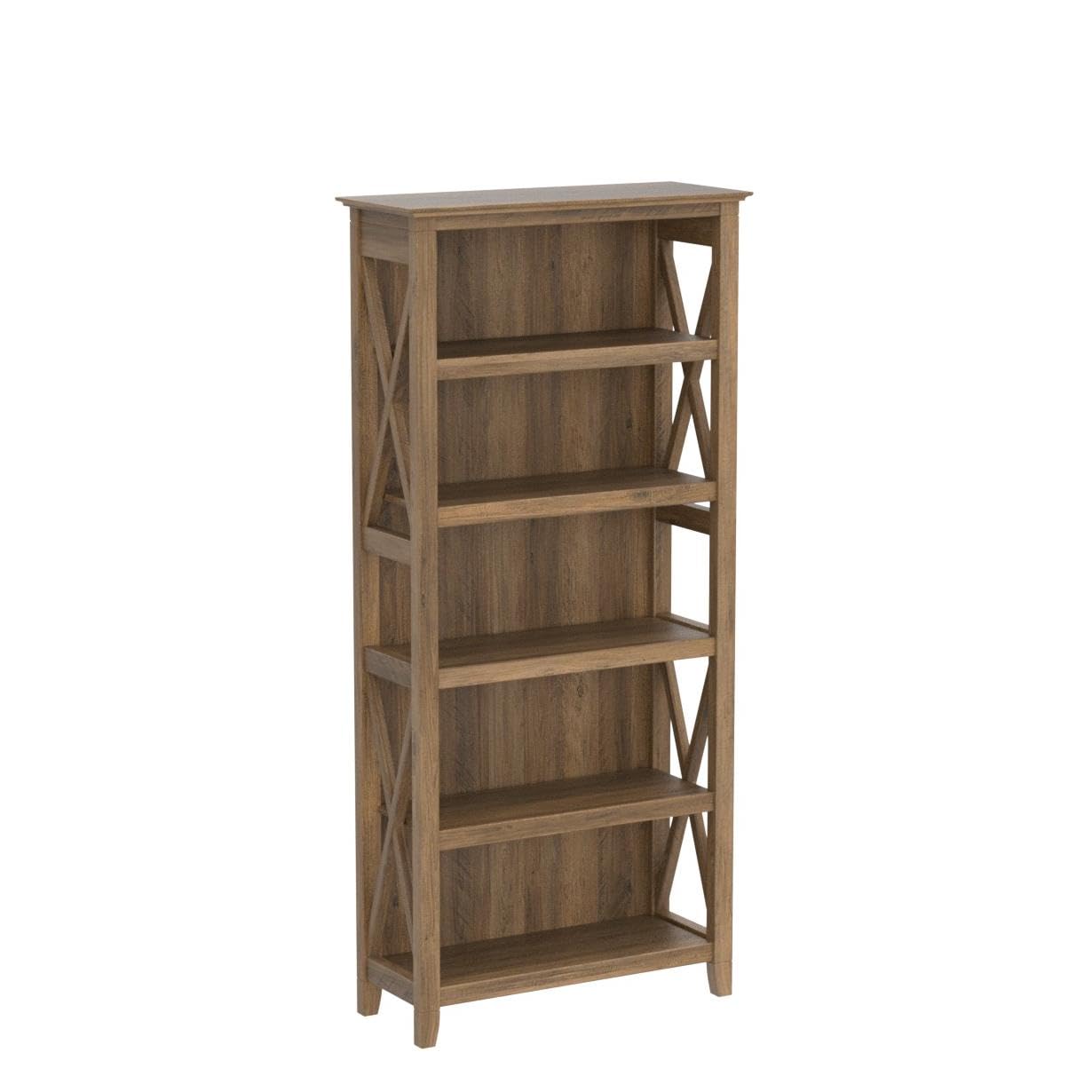 Bush Home Key West 5 Shelf Bookcase - Set of 2 | Tall Bookshelves in Reclaimed Pine | Sturdy Display Shelves for Library, Living Room, and Home Office