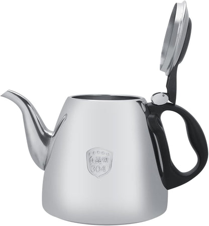 Tea All Black Flame Pattern Stove Top Tea Kettle, Stainless Steel Stovetop Teapot Kettle with Heat Resistant Handle